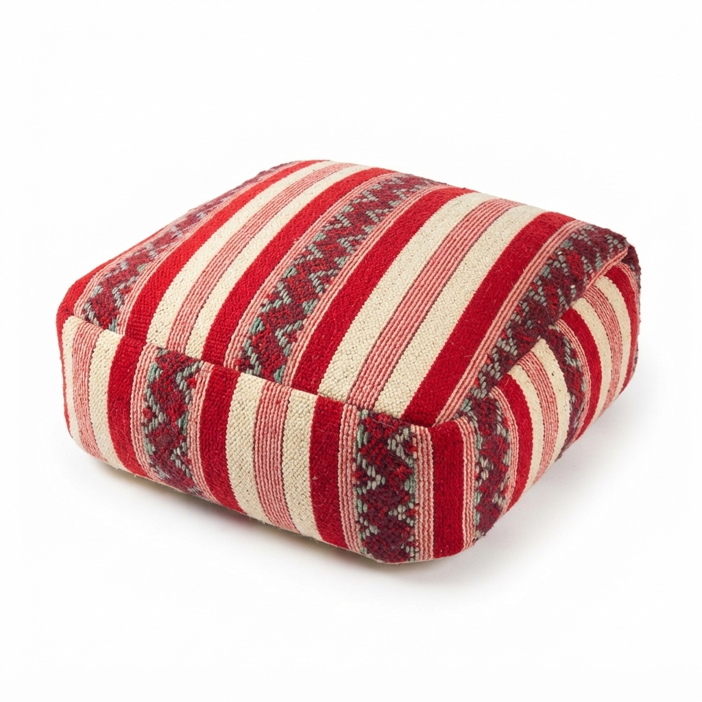 Pouf Carré en Tissage Traditionnel Berbère