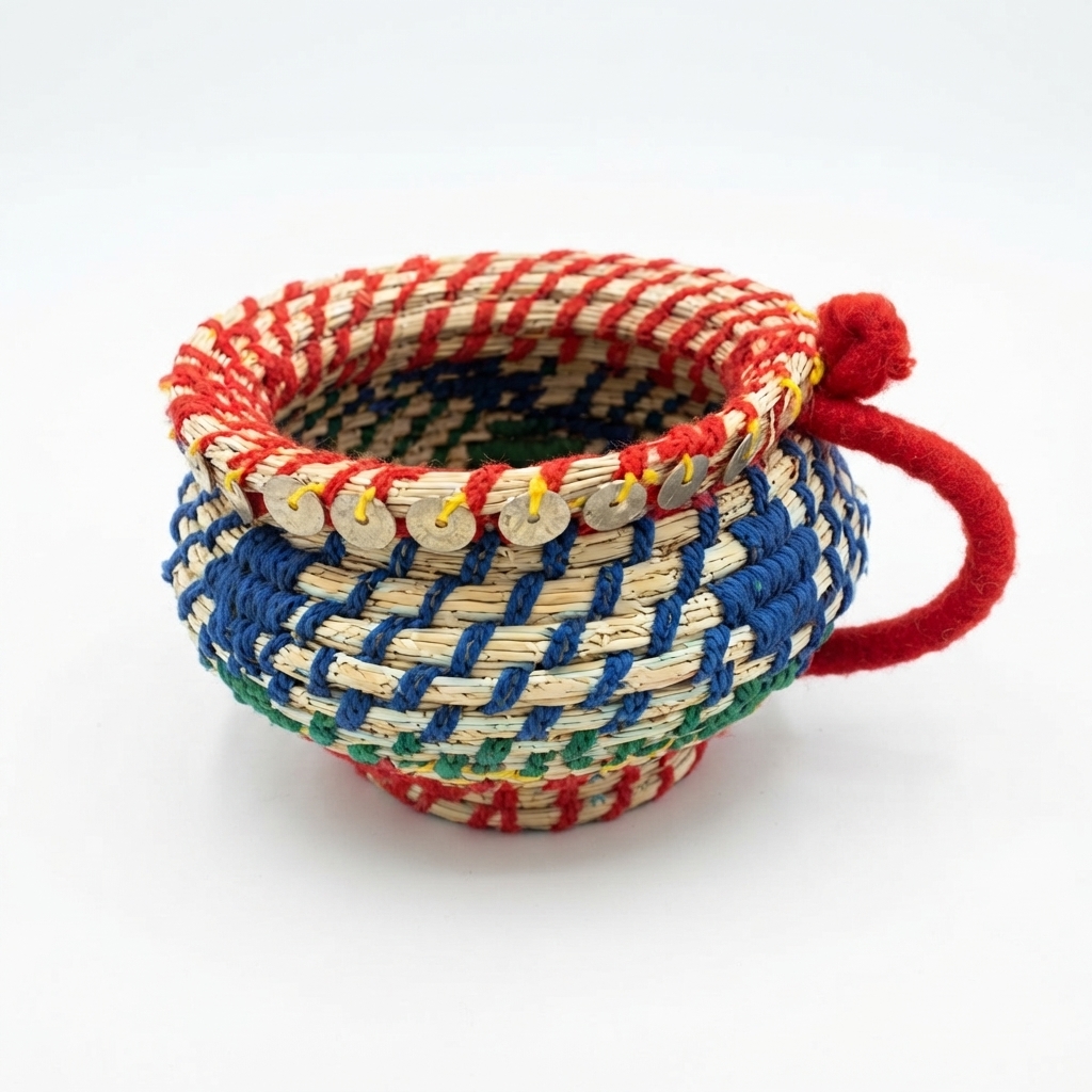 Panier traditionnel rifain en paille tressée.