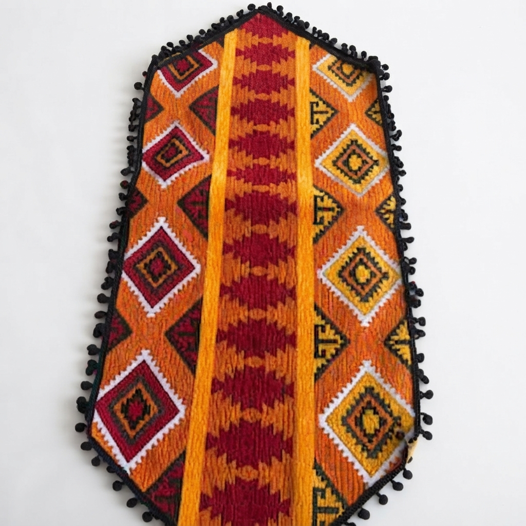 Chemin de table Tissint – Chemin de table en tissage traditionnel Kilim à pompons