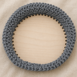 Panier Ronde en Crochet avec Socle en Bois – Design Moderne & Minimaliste