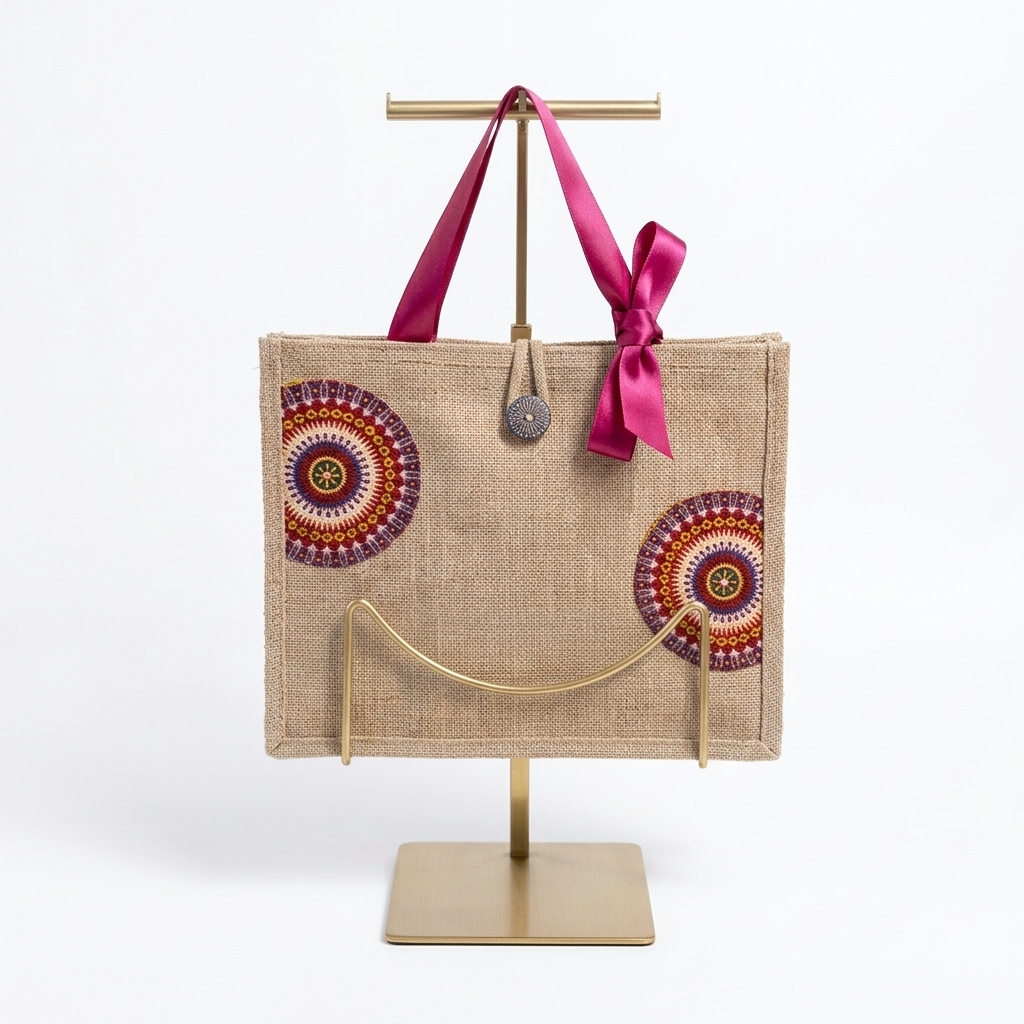 Sac Pochette Artisanal en Toile et Tissu à Motifs Géométriques