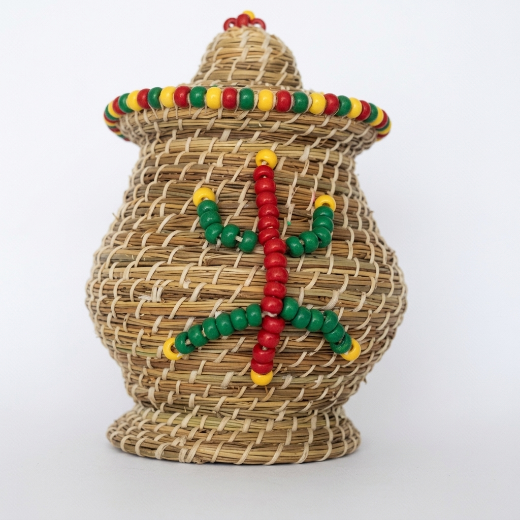 Panier Artisanal en Osier Tressé avec Symbole Amazigh