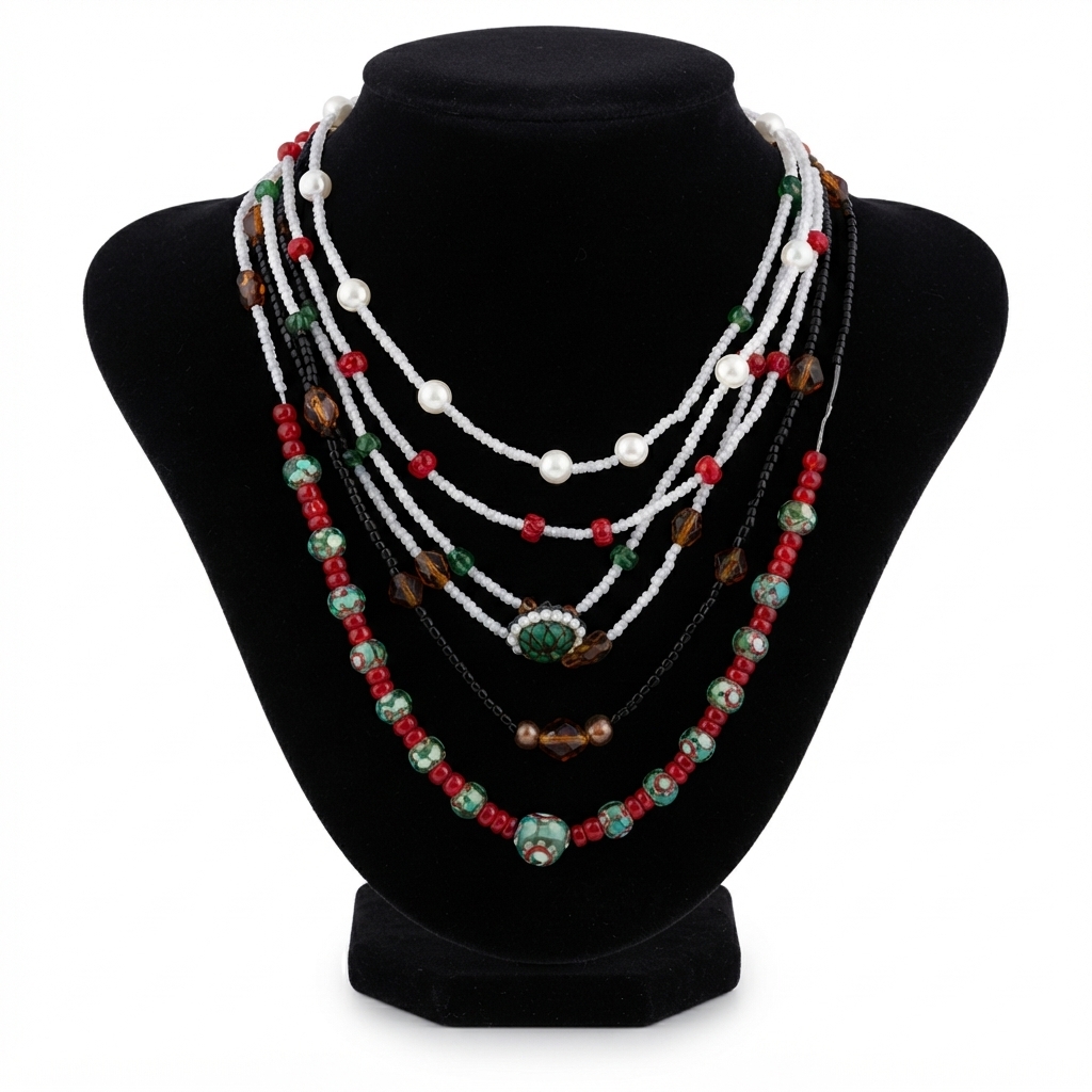 collier composé de perles de différentes tailles et couleurs (Copie)
