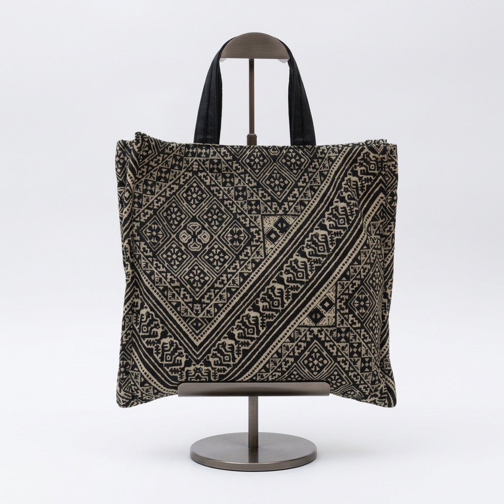 Sac cabas artisanal en tissu tissé aux motifs amazighs traditionnels