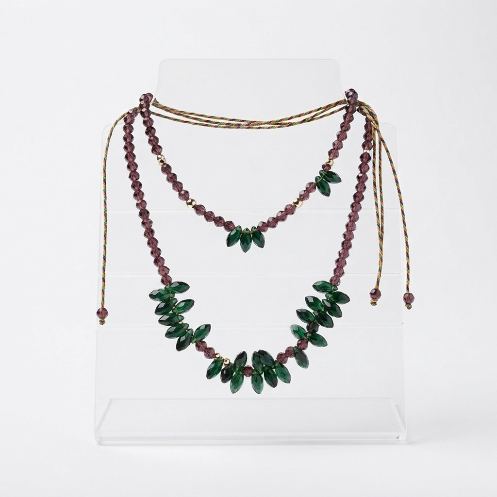 Parure Artisanale « Éclats Fauves & Émeraude » – Ensemble Collier & Bracelet