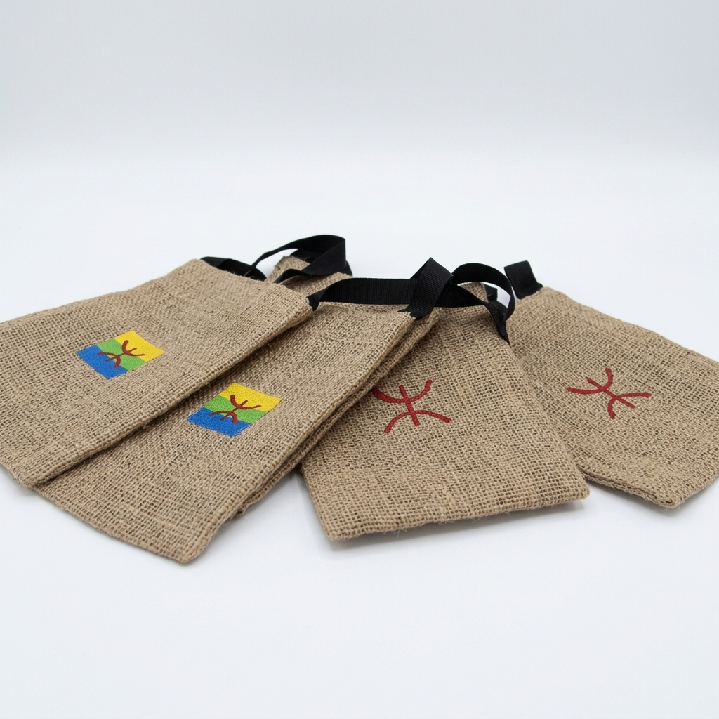 Pochette artisanale en toile de jute – Motif amazigh