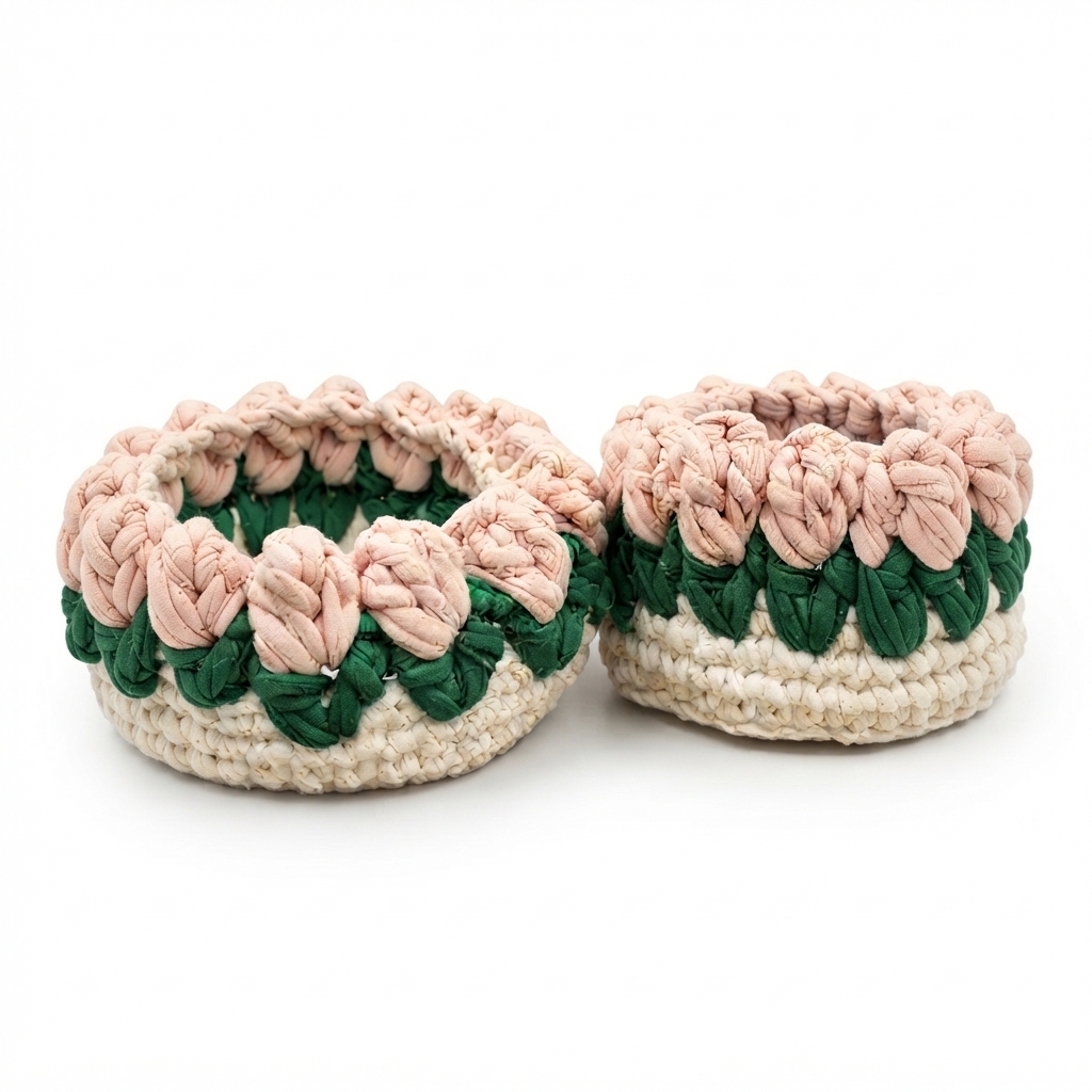 Paniers ronds en crochet réalisés à la main