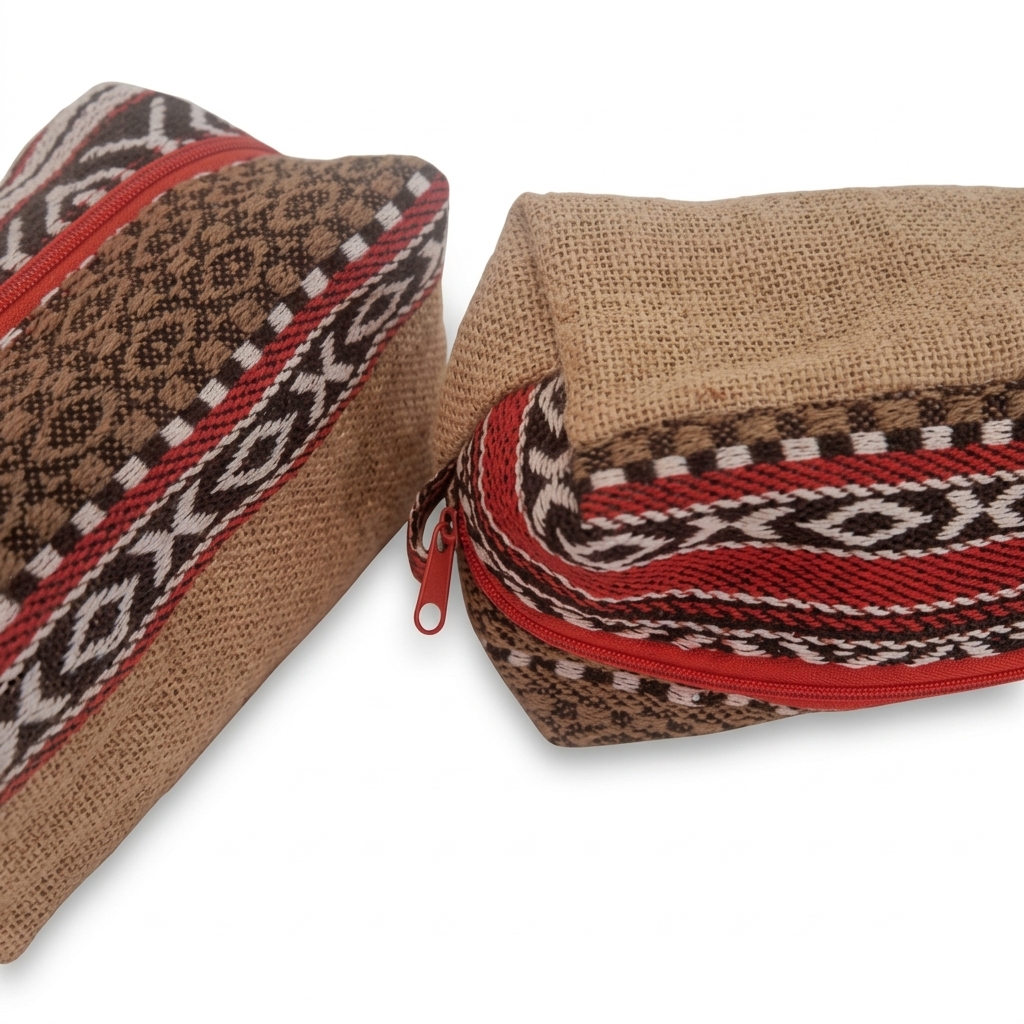 Trousse artisanale en toile de jute