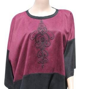 Tunique Oversize Bicolore Bordeaux & Noir – Broderie Ethnique Ciselée