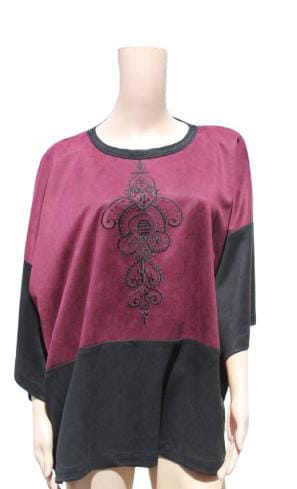 Tunique Oversize Bicolore Bordeaux & Noir – Broderie Ethnique Ciselée