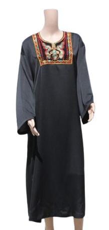 Robe Longue Kaftan Noire – Encolure Brodée et Style Oriental Chic