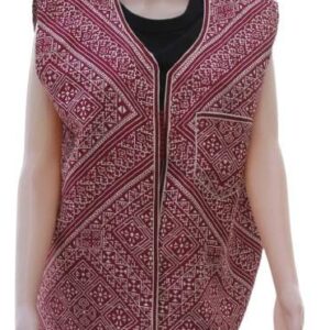 Gilet Sans Manches Ethnique Bordeaux – Motifs Géométriques et Style Bohème