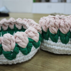 Paniers ronds en crochet réalisés à la main