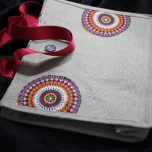 Sac Pochette Artisanal en Toile et Tissu à Motifs Géométriques